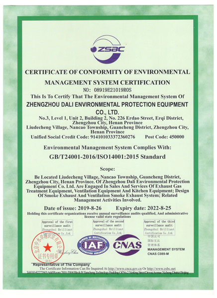 球赛下注官网(中国)有限公司环境管理体系认证证书